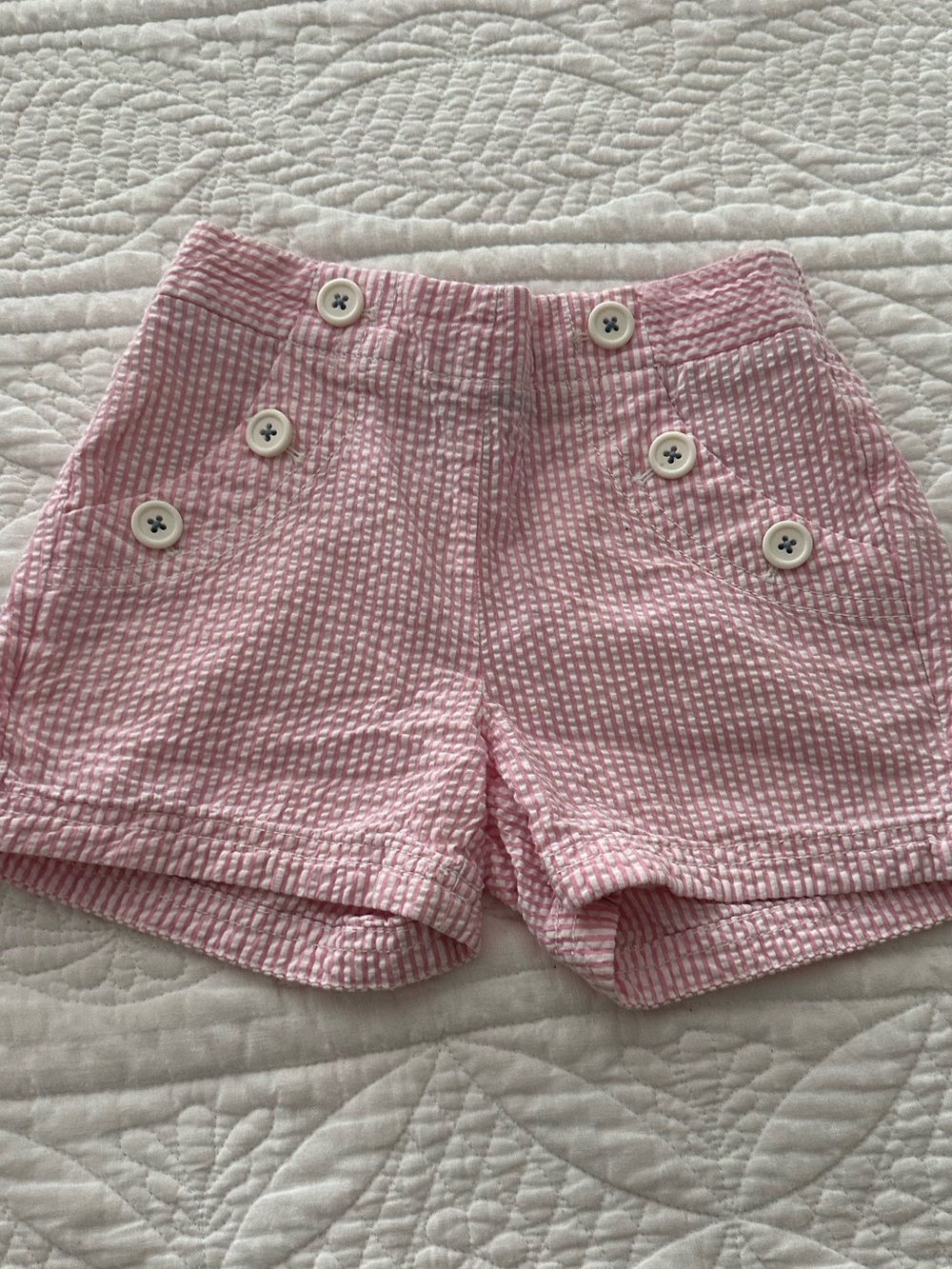 Mini Boden 7y Pink Seersucker Shorts